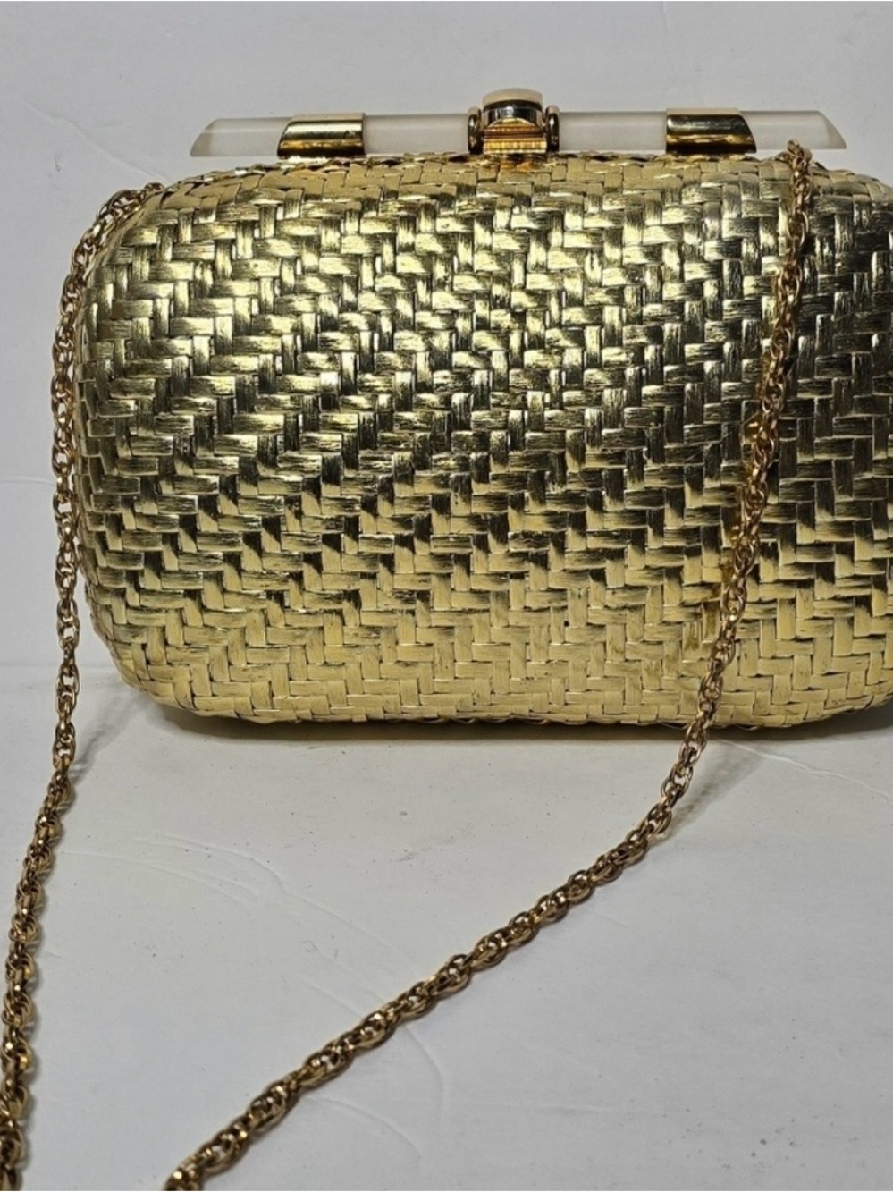 Rodo Gold Woven Metallic Mini Shoulder Clutch